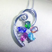 Натуральный Танзанит Турмалин диопсид топаз Цветочный стиль кулон Серебро 925 пробы 0.35CT* 5 шт драгоценный камень Q910227