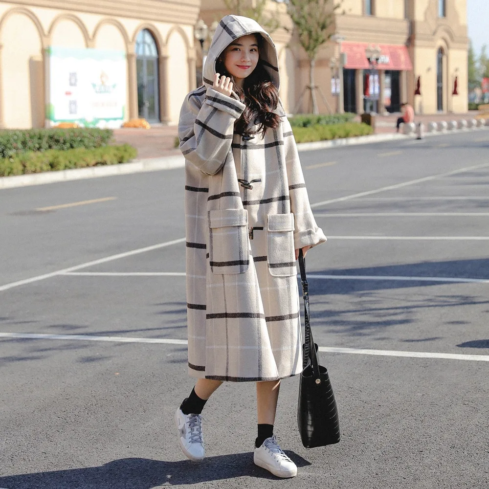 

2018 Winter New Style WOMEN'S Dress Retro Lamb Fur Collar Toggle Hooded Woolen Jacket Pattern Woolen Overcoat
