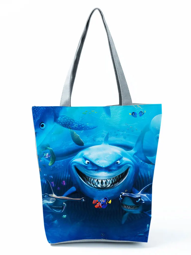 Disney Finding Nemo Printed Handbag Dory Graphic High Capacity Shoulder Bag Fish Reusable Shopping Bag Casual Women Beach Tote 