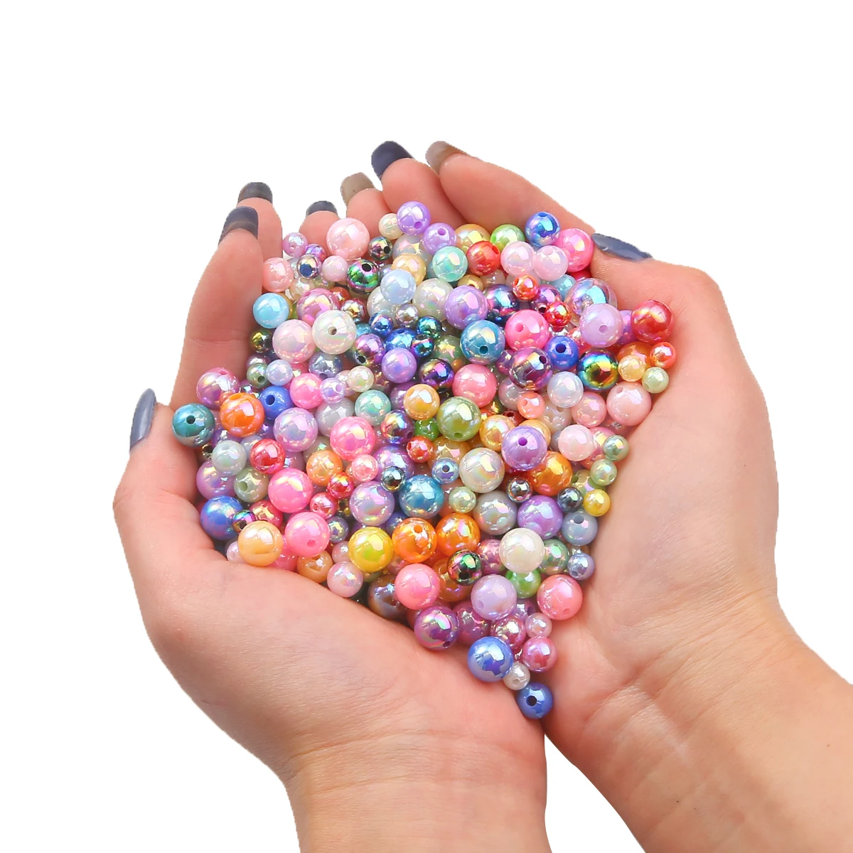 Plastic Beads 100Pcs Round AB Color Beads For Jewelry Making DIY Beautiful Plating Plastic Pearl Beads Loose Spacer Bracelet Necklaces DIY ABS