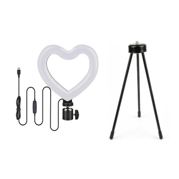 

6'' LED Heart-shaped Light Dimmable Cold Warm Tricolor Fill Light For Live Stream/Makeup/Photography With Remote Control