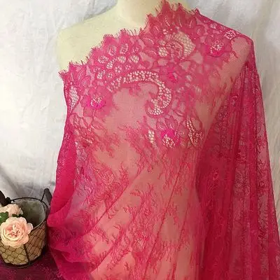rose red 3 м/лот классический дизайн нейлоновое платье ресницы кружева мягкий черный белый французский двусторонний Шантильи кружевная ткань - Цвет: rose red