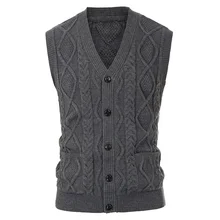 Мужской вязаный жилет кардиган Топы одежда осень зима свитер без рукавов стильный v-образный вырез пуговица планка винтажный Обтягивающий джемпер