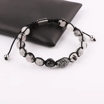 New Design Natural Quartz Stone CZ Pave Charm Buddha Friendship Macrame Adjustable Bracelet Men Women