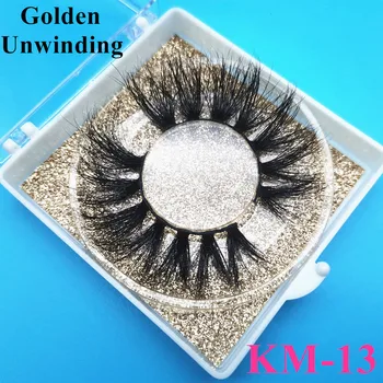 

Golden Unwinding KM-13 wholesale 3d mink lashes 25mm thick fluffy mink false eyelashes custom lash box vendors