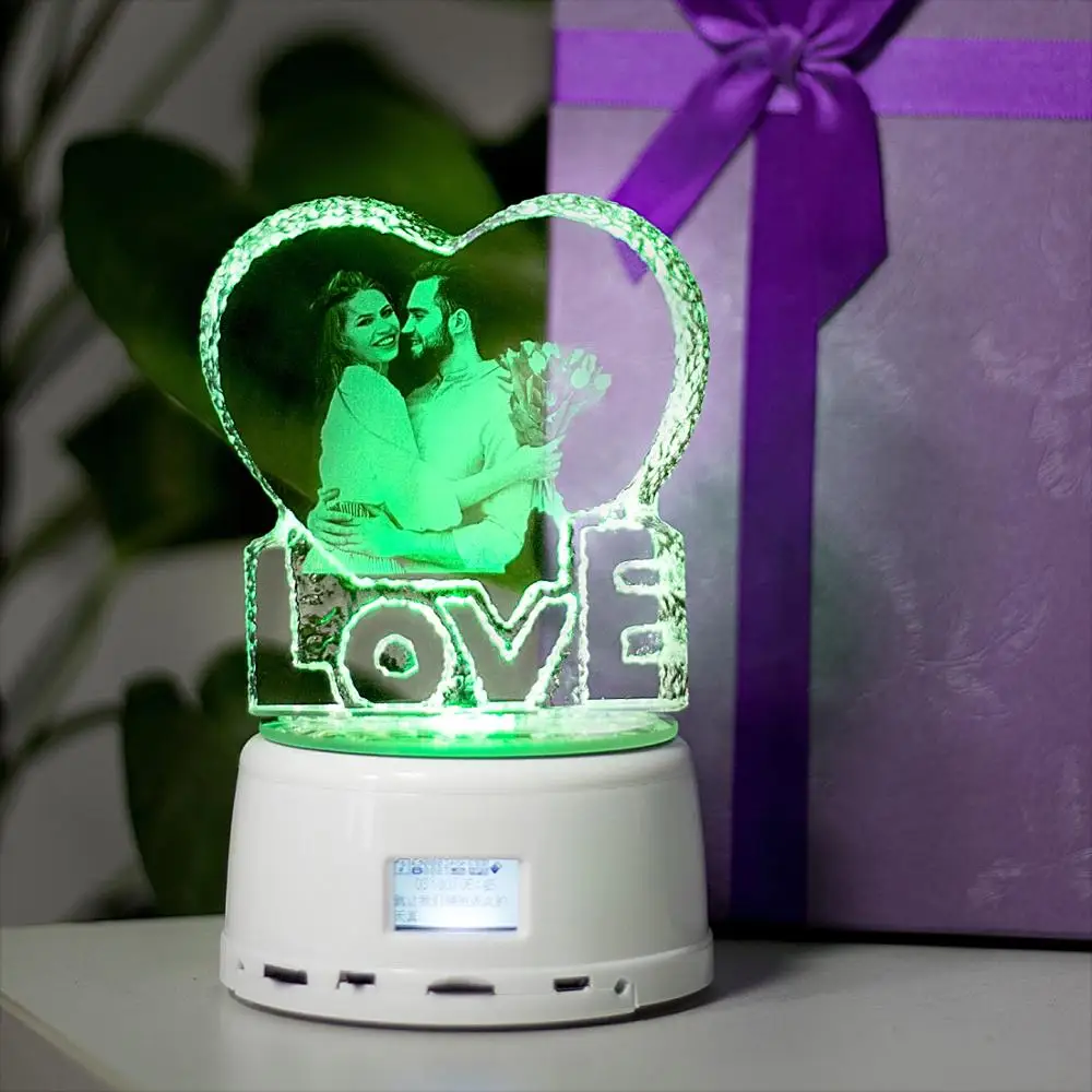 Personalized Photo LED Night Light Wood Base Crystal Photo MP3 Music Swivel Display Bluetooth Lamp RGB Remote Control For gift