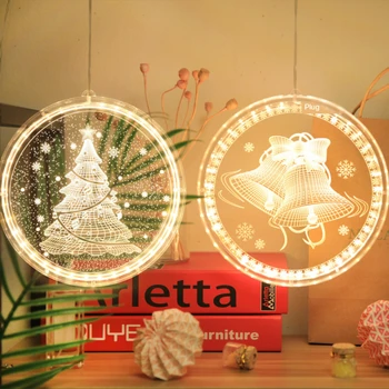 

LED Night Light Hanging Fairy Lights Decoration Christmas Lights Round 3D Santa Claus Lamp With Suction For Door Window Holiday