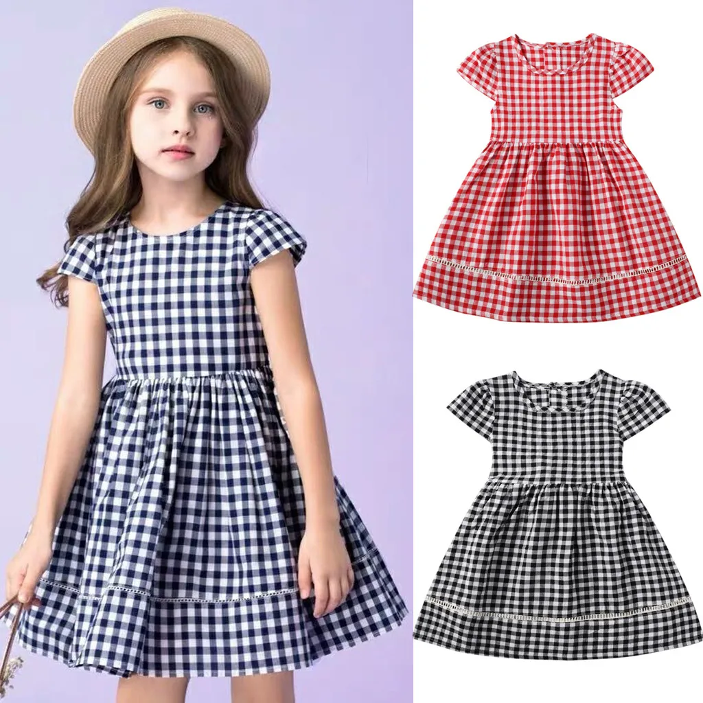 Платье для девочек فساتين اطفال Летняя мода Повседневное в клетку с поясом, летнее платье для маленьких принцесс наряды одежда
