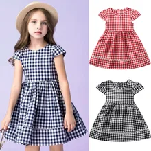 Платье для девочек فساتين اطفال Летняя мода Повседневное в клетку с поясом, летнее платье для маленьких принцесс наряды одежда