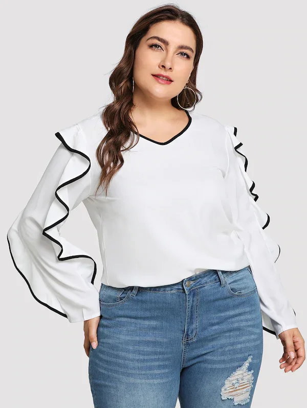Плюс размер 5XL XXXXL новая шифоновая футболка с длинным рукавом Топы 2019 Летняя