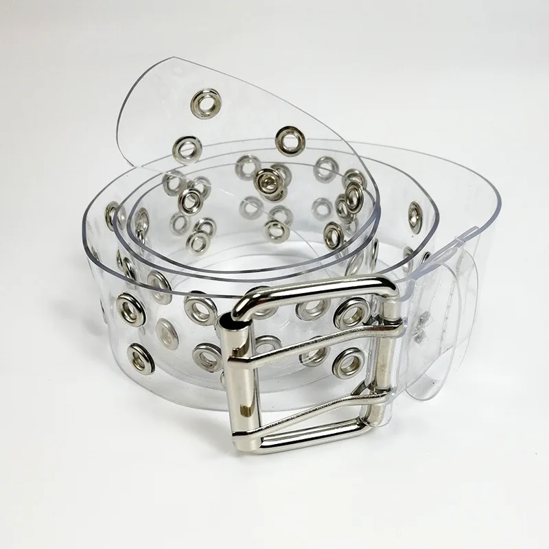 Women Clear Full Grommet Belt Female Disigner Punk Rivet Pin Buckle Waist Resin Plastic Pvc