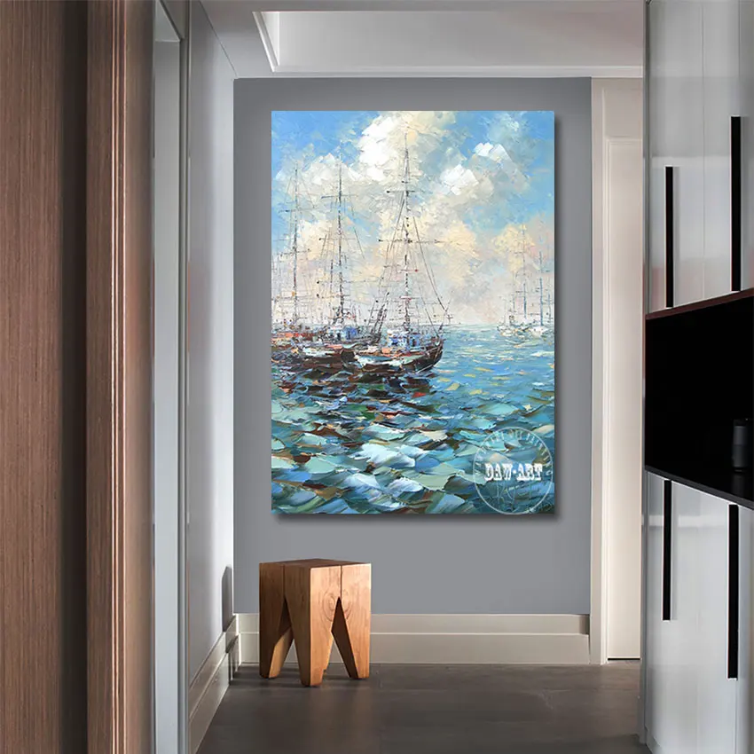 

Hot Selling Hand-painted Seacapes With Boats Oil Painting Art Showpiece Decoration On Canvas Wall Picture Artwork Unframed