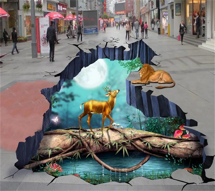 

beibehang Customized floor personality fashion fairy forest animal kingdom 3D three-dimensional painting floor painting