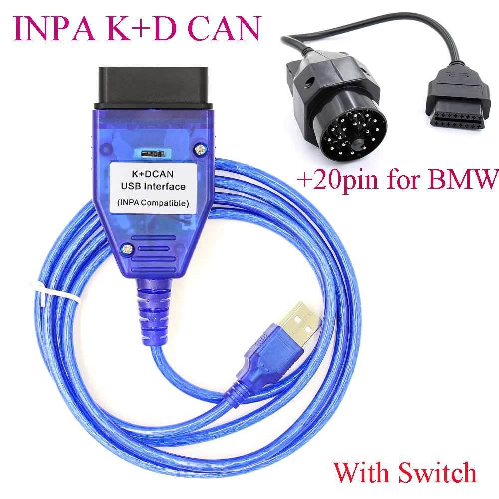 OBD2 для BMW INPA K+ CAN с переключателем FTDI FT232RQ чип OBD2 с 20-контактный кабель диагностики INPA K+ DCAN Поддержка к линии для 2013 BMW - Цвет: Switch FT232 20PIN