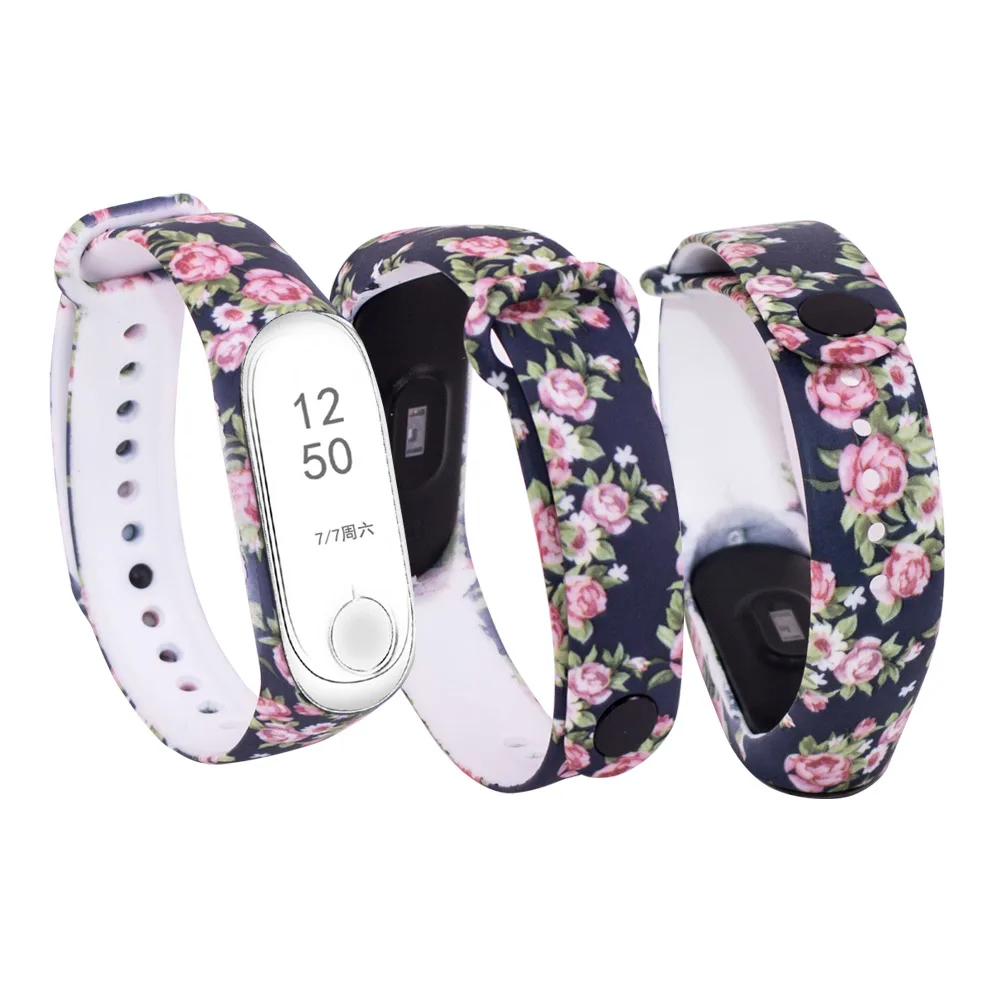 Для mi Band 4 ремешок сменный Браслет для Xiao mi band 3 4 Универсальный силиконовый ремешок с цветными цветами для mi 3 ремень - Цвет: Peony