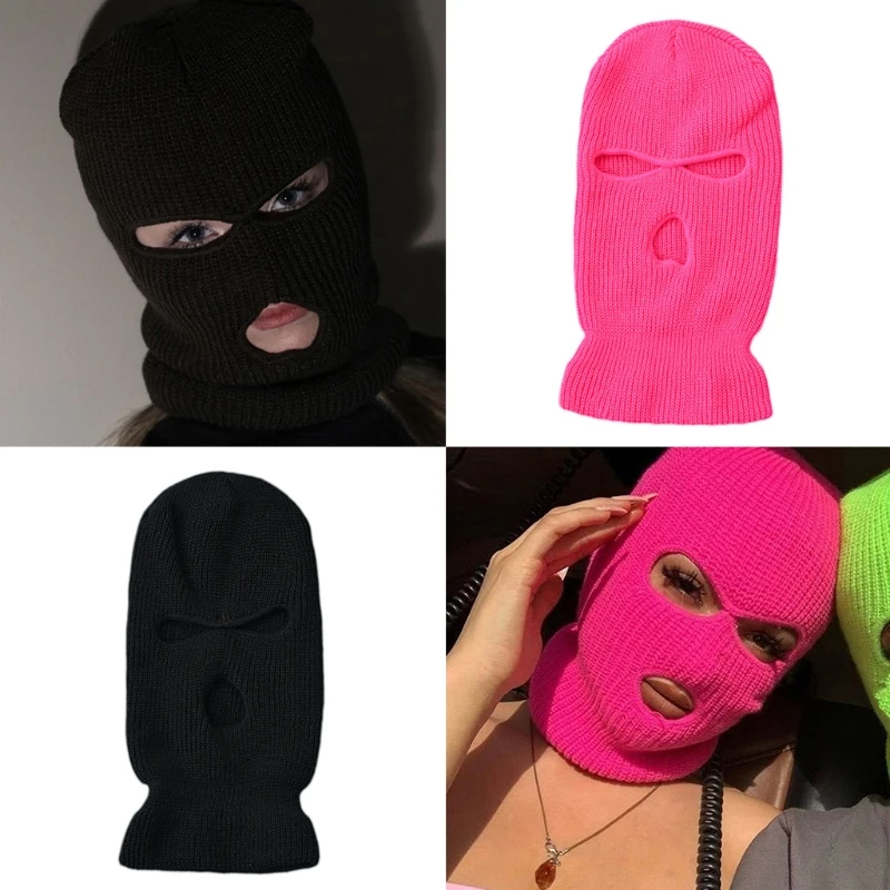 3 Holes Unisex Face Mask Ski Mask Winter Cap Balaclava Hat Outdoor Windproof 