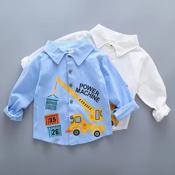 

2018 Male Baby Spring And Autumn New Style Cotton Shirt Tops Cartoon Printed Fold-down Collar Handsome Coat