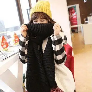 Женский мужской шарф корейский шерстяной женский студенческий длинный толстый теплый вязаный зимний красный черный белый бежевый шарф - Цвет: black