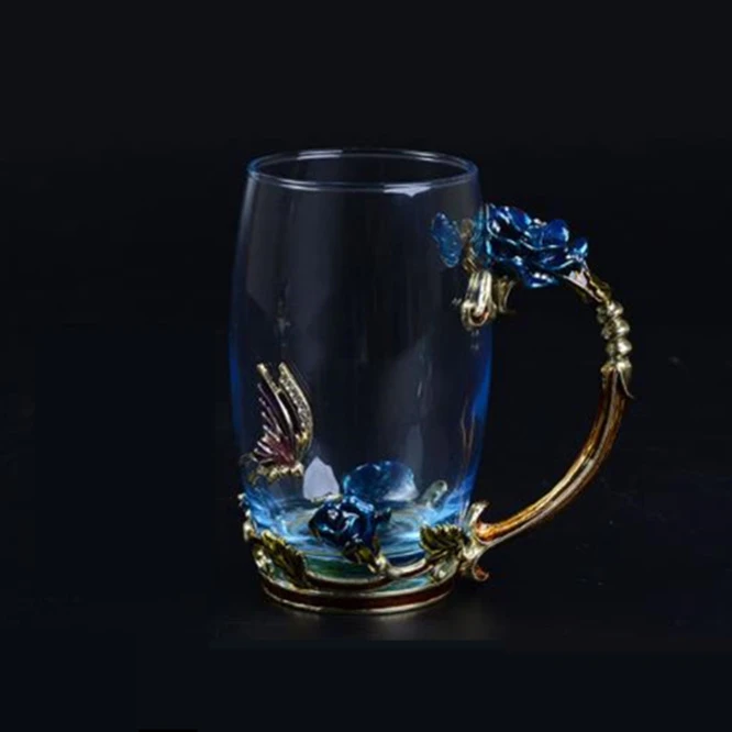 350ml Высококачественная Новинка эмалированная чашка для кофе кружка цветок чай стеклянные чашки для горячих и холодных напитков чайная чашка набор идеальный свадебный подарочный пакет - Цвет: 350ml