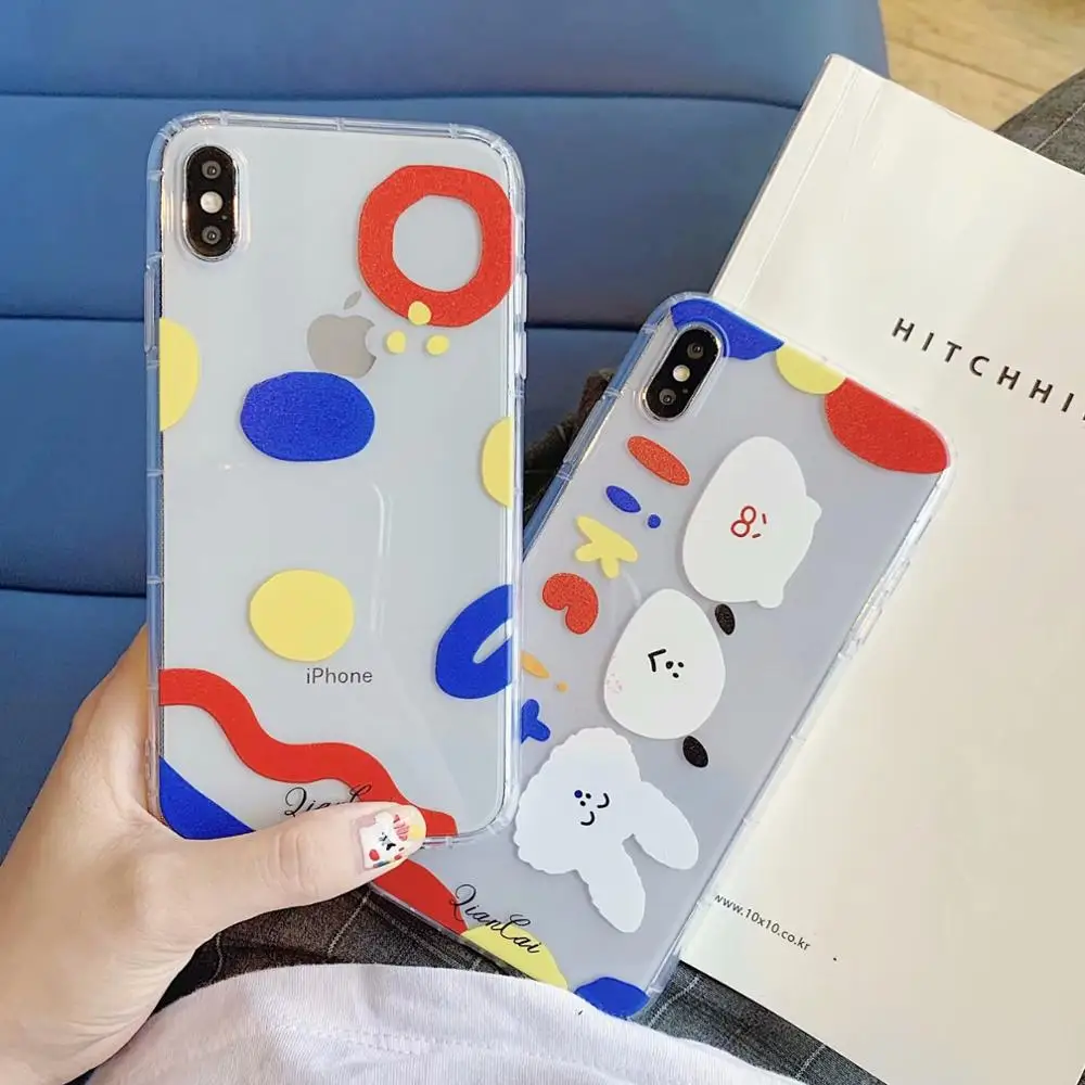 

ORYKSZ Cartoon Rainbow Dog Transparent Clear TPU Phone Case For iphone XS Max Case For iphone X XR 6 S 7 8 Plus Cover Retro Capa