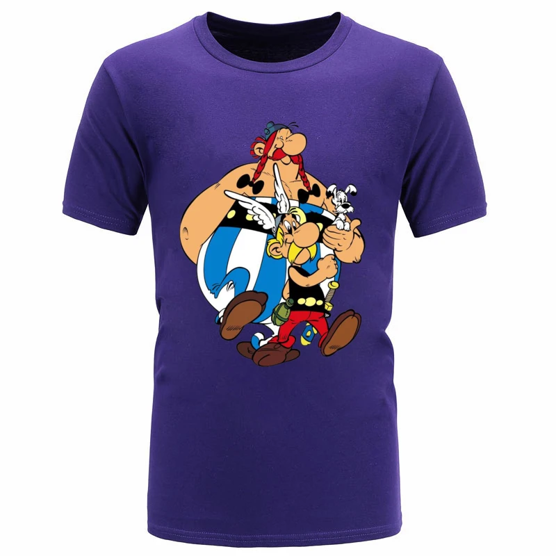 Asterix Аниме комиксов Забавный дизайн топы Футболка Высокое качество хлопок мужские футболки с принтом короткий рукав Топы Рубашки Дешевые - Цвет: Purple