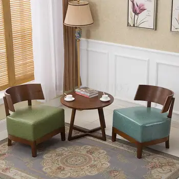 

Single sofa chair dessert shop small apartment bedroom balcony Nordic simple solid wood lounge chair creative
