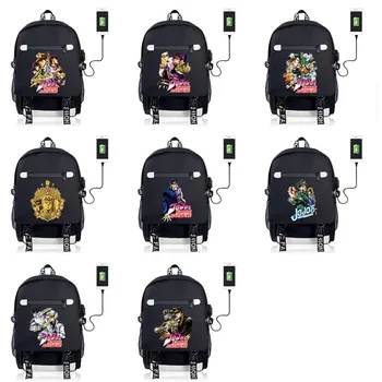 

Mens Waterproof Canvas Backpack Anime JoJo's Bizarre Adventure With Charging Black Print School Bag Women Travelling Bag Laptop