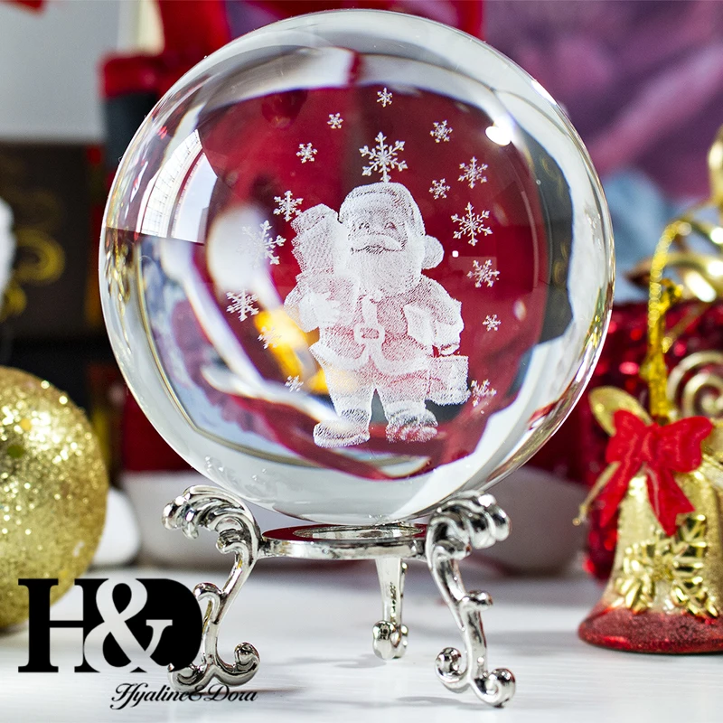 H& D 60 мм 3D лазерная гравировка Санта-Клаус шар Рождественское украшение для дома стеклянный исцеляющий шар кварцевая Сфера шарик для фотографии подарок