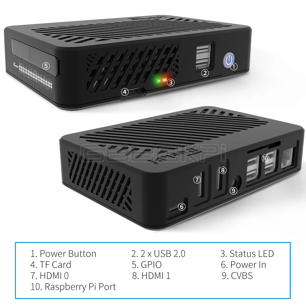 Geeekpi Deskpi Lite Framboesa pi Case-com Botão de Energia Dissipador de Calor com Ventilador Pwm Duplo Tamanho Completo Hdmi para Raspberry pi 4b Acessórios p/ quadro de demonstração - Imagem 4