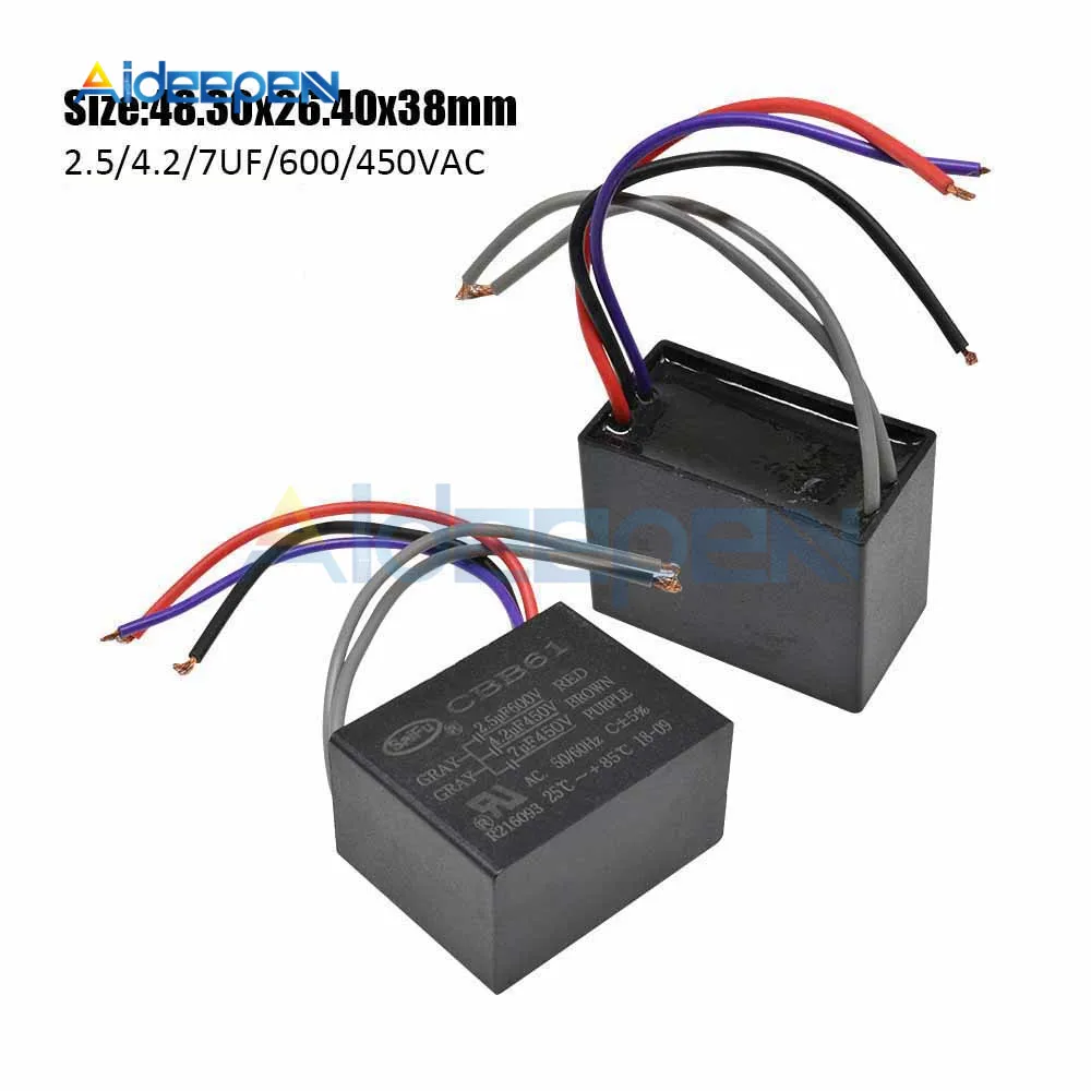 CBB61 250V/300V/400V/450V500V/550V/600V 1uF ~ 6 мкФ потолочный вентилятор двигателя прямоугольный
