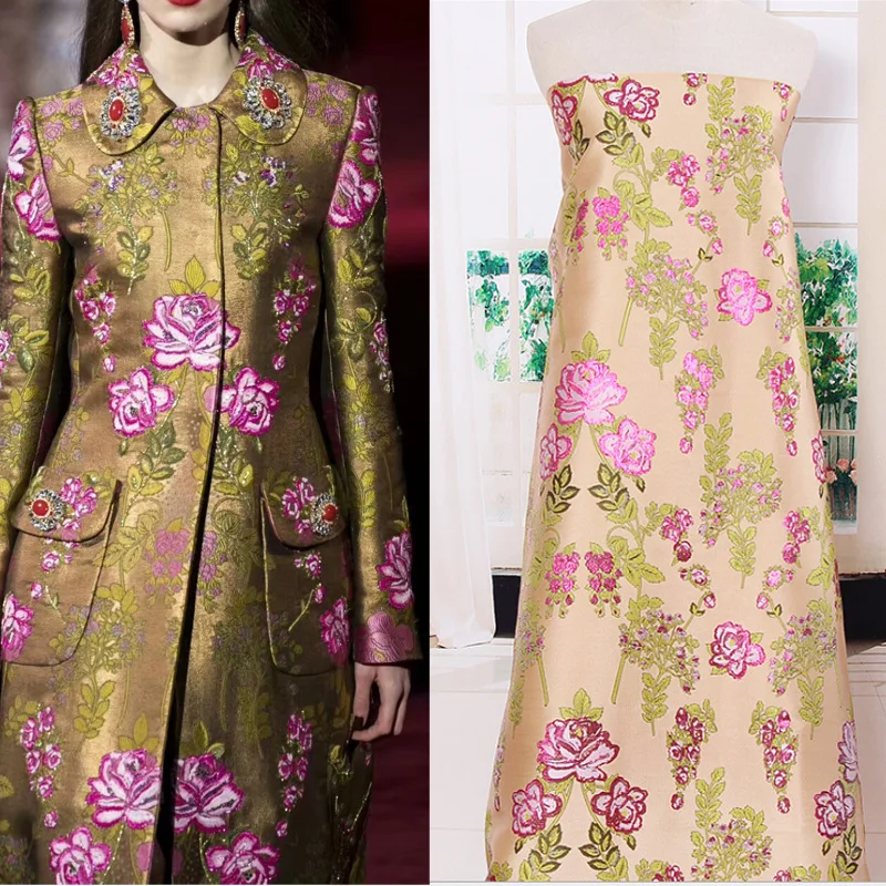 5 ярдов Высокое качество пряжа окрашенная металлическая роза цветок платье из жаккардовой ткани жаккардовая вышивка кружевная ткань для модной одежды