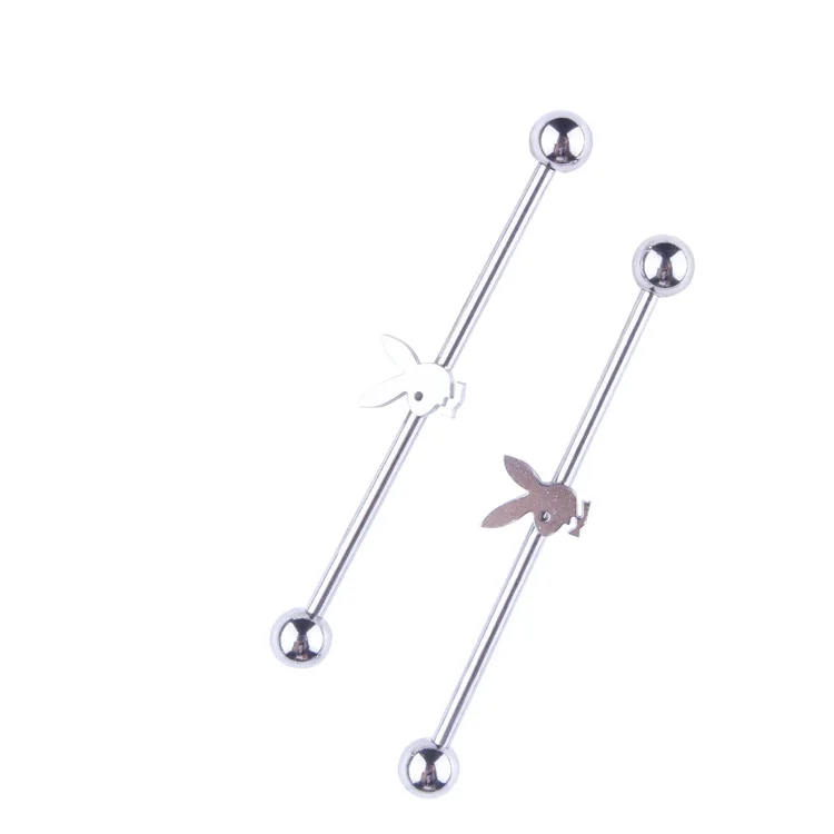 2pcs Body Punk Industrial Barbell Piercing Long Earrings Bar Stainless Steel Ear Cartiage Helix Black Body Jewelry for Women - Окраска металла: YLBJ1073-1