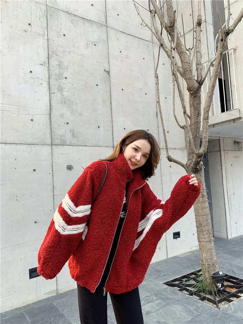 Корейский стиль INS, свободная лямка из овечьей шерсти, хлопковое пальто, Женское пальто со стоячим воротником средней длины, осень и зима