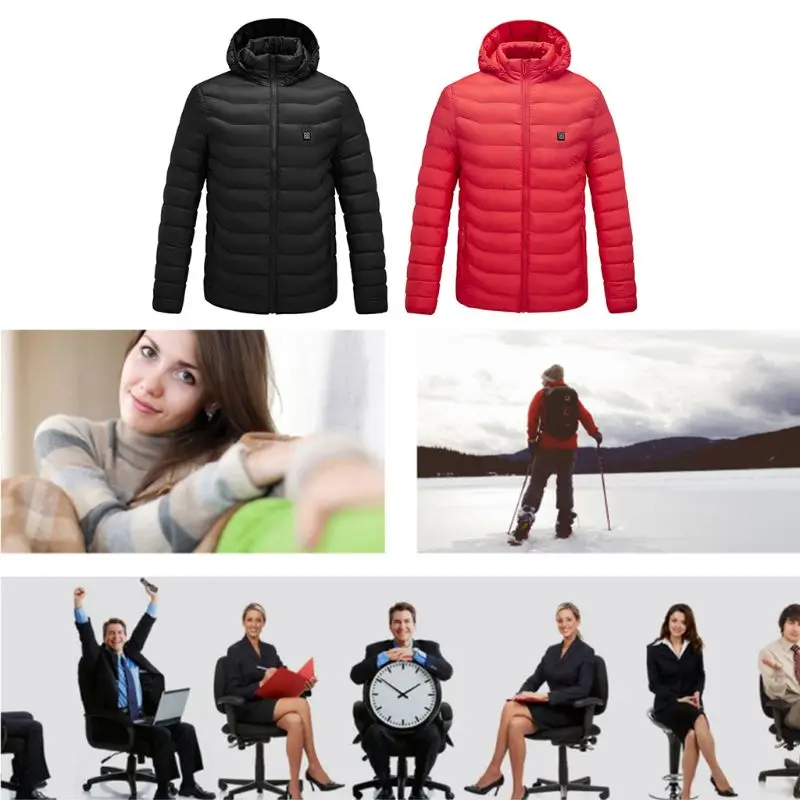 Men Women Heated Vest Coat USB Electric Long Sleeves Warm Heating Hooded Jacket