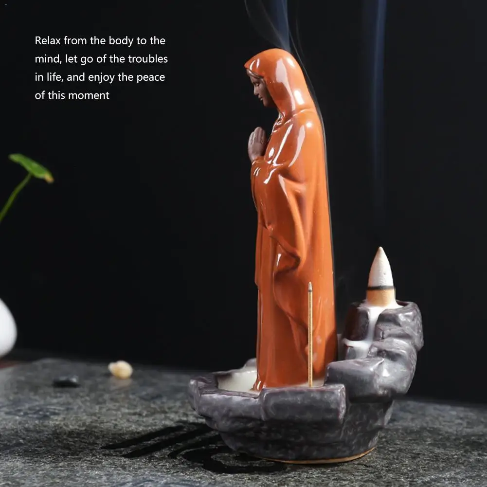 Incense Burner Ceramic Incense Backflow Incense Burner Virgin Mary Handmade Incense Burner For Home Office Home Decor