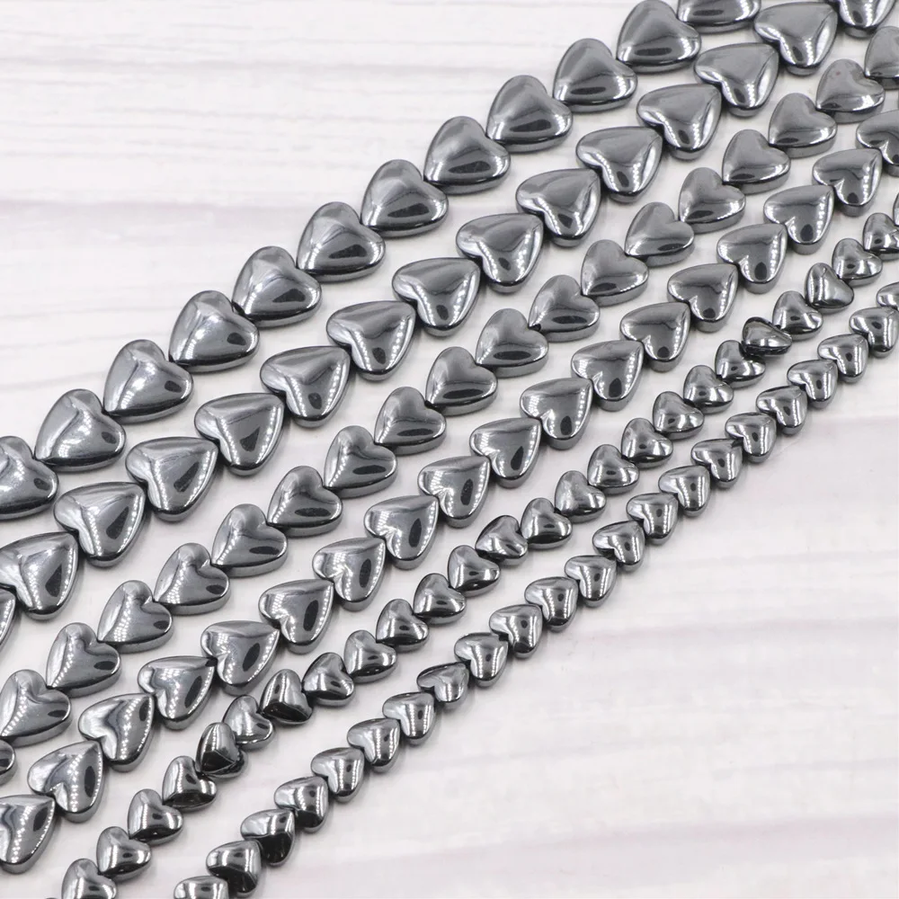 4/6/8/10mm 15inch Black Hematite Natural Stone Love Heart Loose Spacer