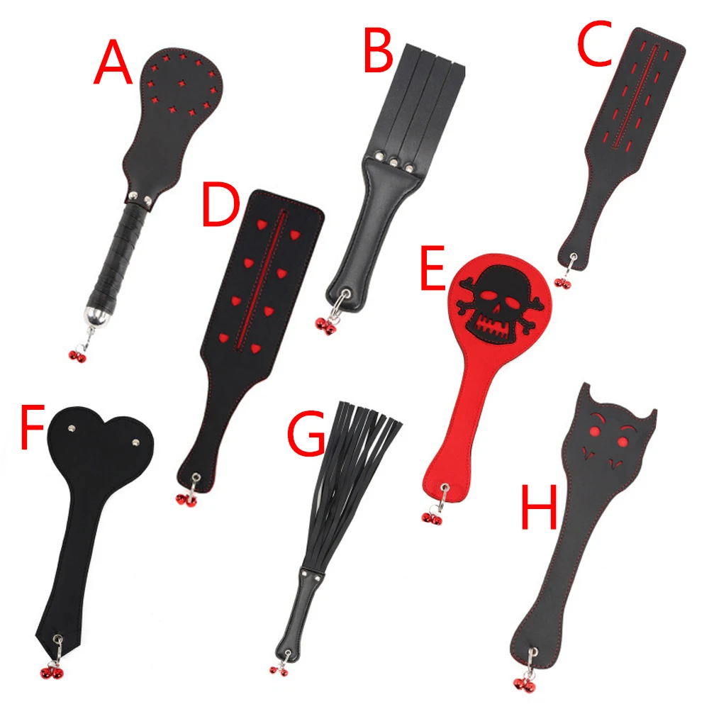 

PU Leather Palm Bells Clap Spanking Paddle Slap Flap Pat Beat Whip Lash Strap Fetish Adult SM Slave Game Sex Toys for Women