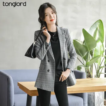 

Tonglord Western-style plaid small suit jacket women's 2020 autumn Korean version of the slim fashion jacket professional wear