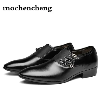 

2018 Autumn Men Leather Shoes Luxury Business Mens Dress Shoes Pointed Toe Slip on British Men's Wedding Shoes Sapato Social
