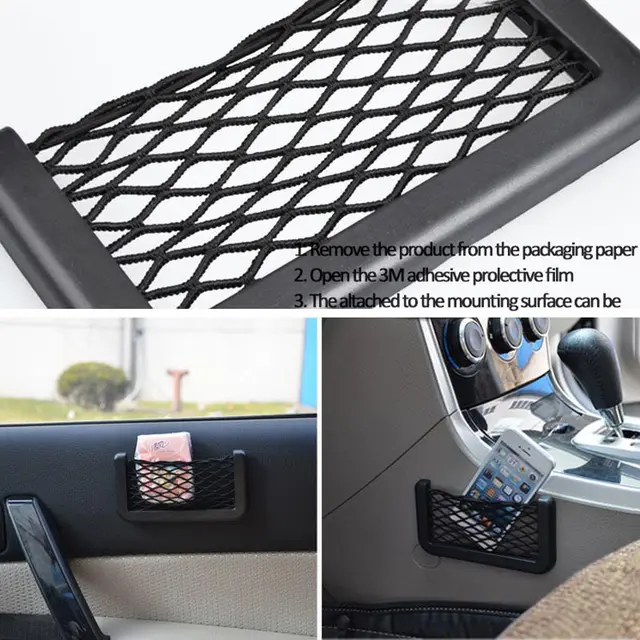 Rete Portaoggetti Autoadesiva Per Auto E Camper - Organizer Maglie Nero, 258x121 Mm