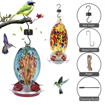 

2020 Newest Bird Feeder Hummingbird Feeder Bird Perch for Outdoors Patio Hand Blown Glass Hummingbird Feeder