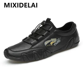 

New Genuine Leather Men's Shoes Comfortable Men Loafers Outdoor Fashion Casual Shoes Lace-Up Soft Driving Shoes Men Flats 38-46
