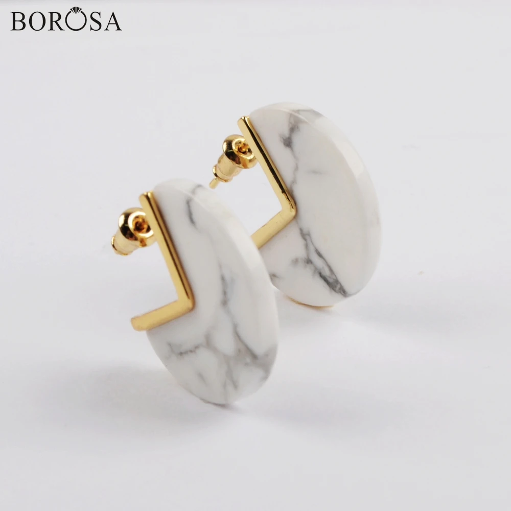 BOROSA дизайн 5 пар Позолоченные белые серьги гвоздики белая пластина говлита серьги ювелирные изделия для женщин ZG0431