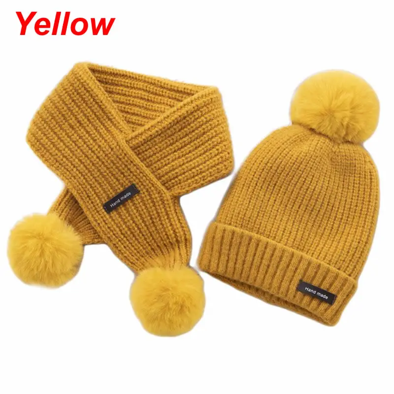Yellow Детский шарф, шапка, детский шарф, шапка, костюм на осень и зиму, Детская шерстяная теплая шапка, шарфы - Цвет: Yellow