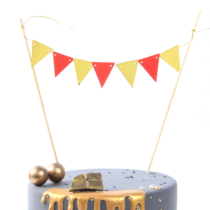 1pc flag red-gold Рождественская серия декор для торта Санта-Клаус Рождественское дерево носки Вымпел флаг Счастливого Рождества олень мультфильм Рождественский Топпер поставки - Цвет: 1pc flag red-gold