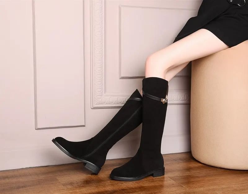 MORAZORA/ г., новые зимние сапоги модные женские сапоги до колена брендовые кожаные женские ботинки на молнии с пряжкой