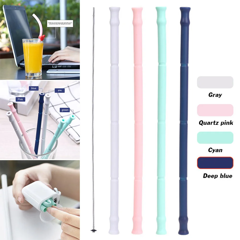 Reusable Silicone Straws Portable Collapsible Drinking Straw with Carrying Case Cleaning Brush BJStore