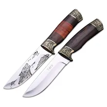 DuoClang волк, тигр охотничий нож с фиксированным лезвием Зебра дерево, красный палисандр ручка Открытый нож выживания инструмент