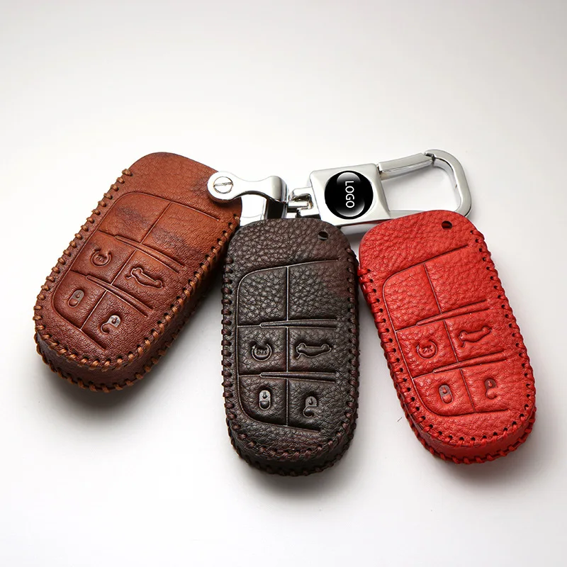 

Top layer leather key case cover chain ring holder For Fiat / For Jeep Renegade 2014 2015 Grand Cherokee Chrysler 300C