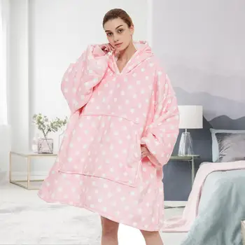 

Microfiber Plush Coral Fleece Sherpa Blanket With Sleeves Super Soft Warm Outdoor Pocket Hoodie Adult Winter Hooded TV Blankets